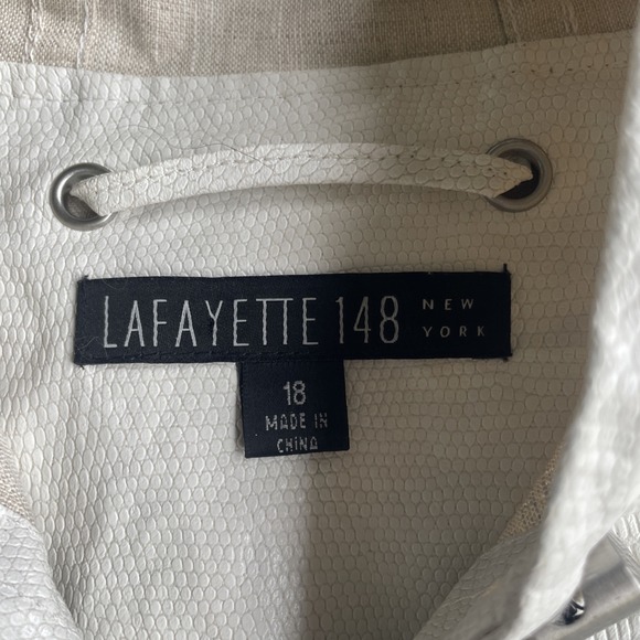 Lafayette 148 Ivory Rain Coat Windbreaker Linen Lined Full Zip Jacket sz 18 - Picture 2 of 6